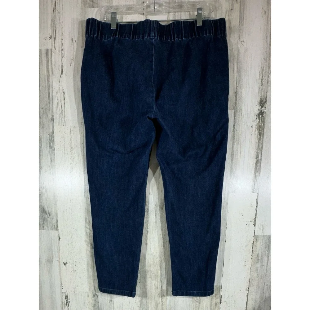 Soft Surroundings Pull On Jeans XL Dark Wash Blue Elastic Waist Denim‎ Pants